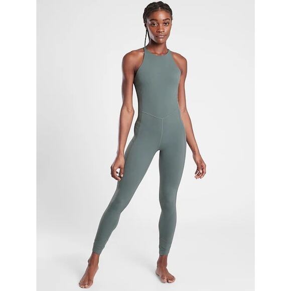 Athleta Bodysuit Pirouette Womens Small Green One Piece Stretchy Criss Cross - Picture 1 of 7